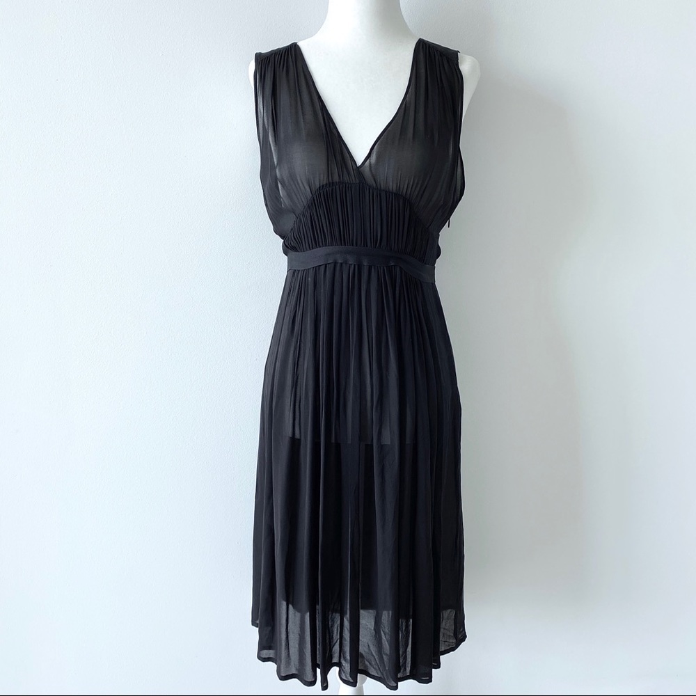 Theory black silk sheer sleeveless dress